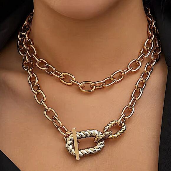 Gold Exaggerated Multilayer Statement Necklace - Picture 1 of 4